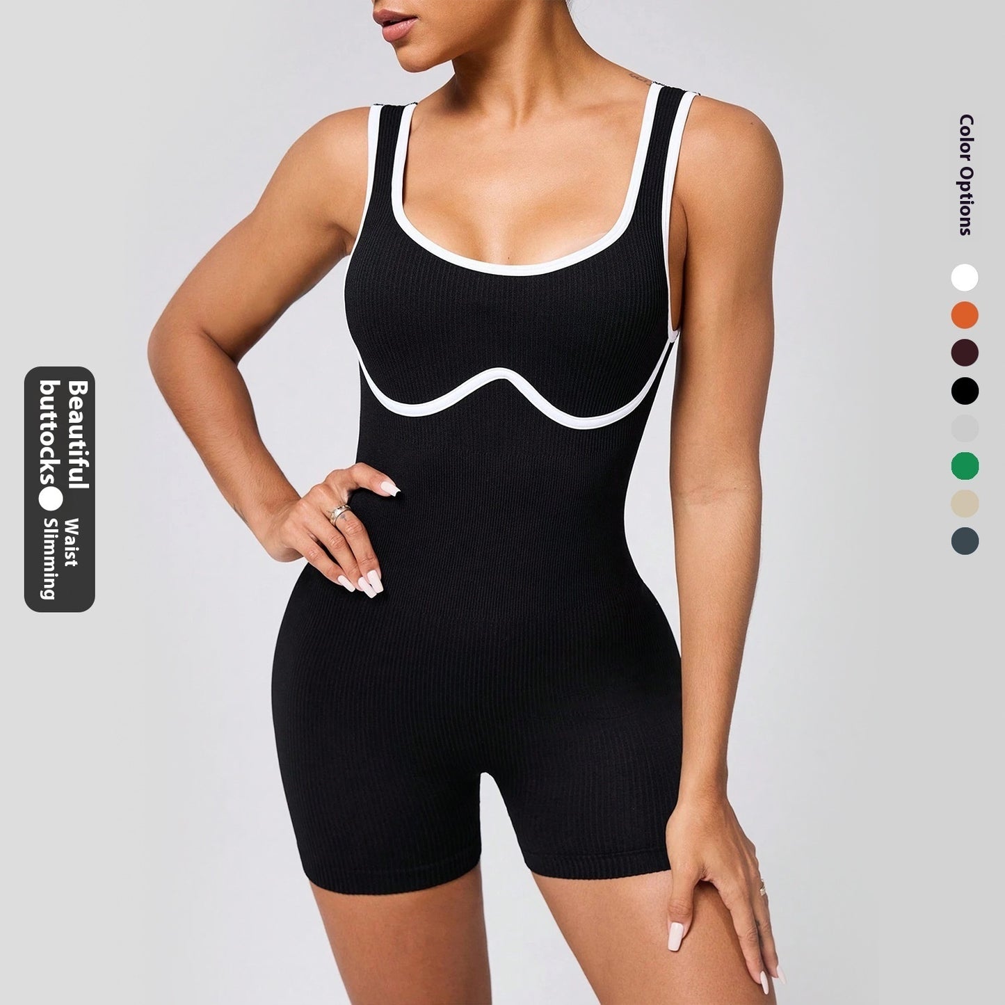 Elastic Contrast Color Yoga Jumpsuit Tight