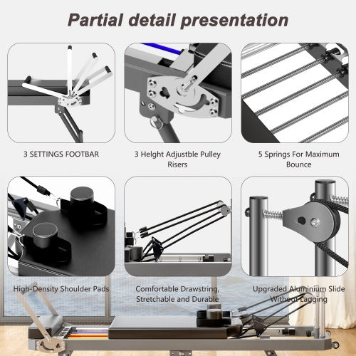 Pilates Core Bed, Foldable Home High Quality, Yoga Studio Same Commercial Fitness Equipment, Black