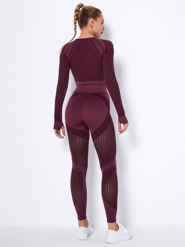Seamless tight striped long-sleeved pants quick-drying yoga wear sportswear set